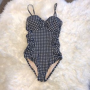 JCrew navy polka dot one piece